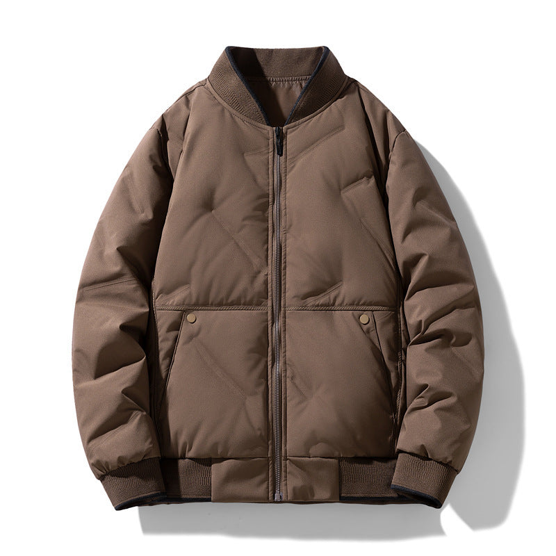 Fashion Down Jacket Winter Warm Baseball Jacket For Men Casual All-match Solid Color Coat Coffee