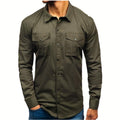 Long Sleeve Blouse Man Cotton Shirt Army Green