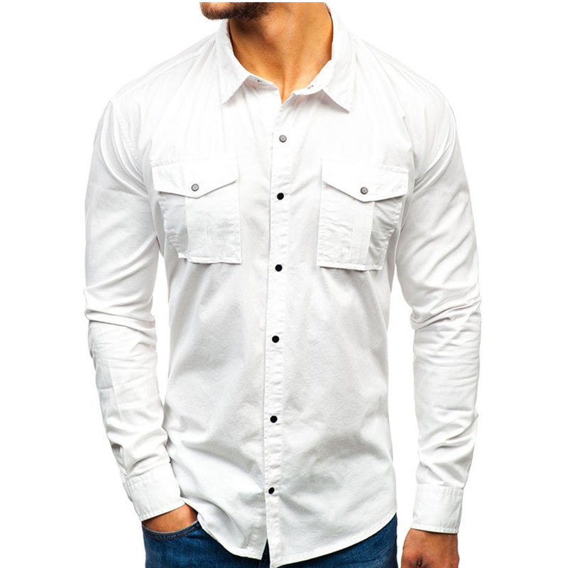 Long Sleeve Blouse Man Cotton Shirt White