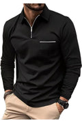 Polo Shirt Zipper Men's Long Sleeve Polo Shirt Black