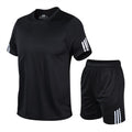 Men Sports Suit Track Suit Running Suit Gym Two Piece Quick Drying Clothes Black