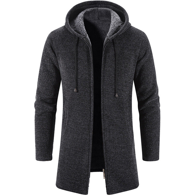 Plus Fleece Trend And Handsome All-match Cardigan For Men Dark Grey