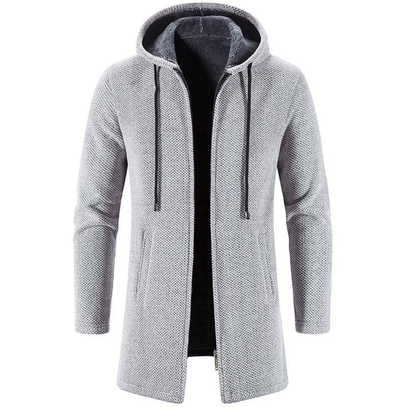 Plus Fleece Trend And Handsome All-match Cardigan For Men Grey