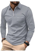 Polo Shirt Zipper Men's Long Sleeve Polo Shirt Gray