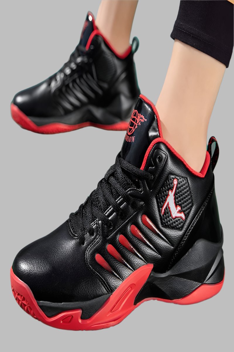 Basketball shoes for men with friction, sound, anti slip, wear-resistant, high top sports shoes for students, venom, and practic black red