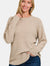 Zenana Ful Size Round Neck Long Sleeve Curved Hem Sweater H Beige