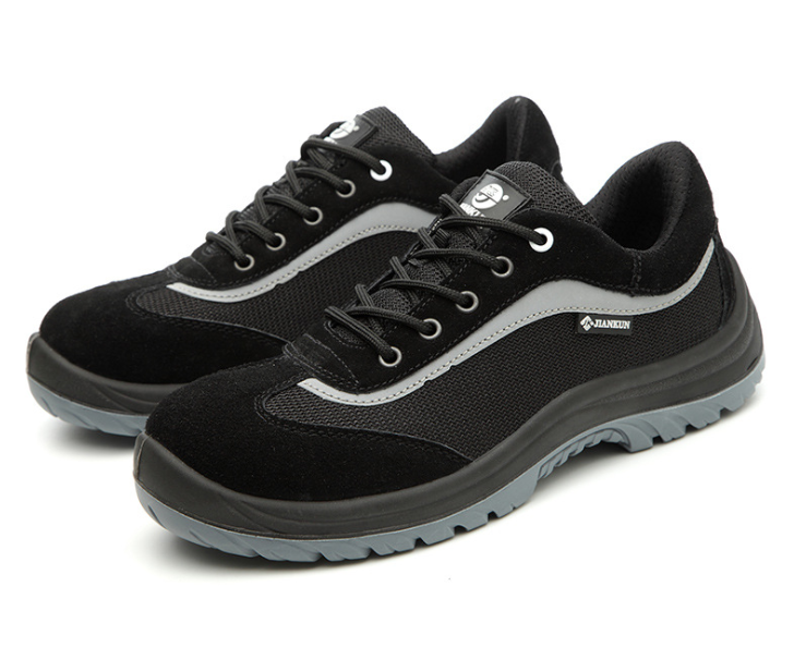 Men Suede Leather Safety Shoes Black 46