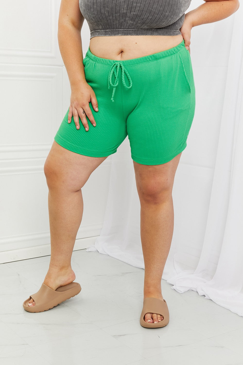 Blumin Apparel Too Good Full Size Ribbed Shorts in Green Green