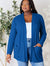 Basic Bae Full Size Ribbed Open Front Cardigan with Pockets Dark Blue