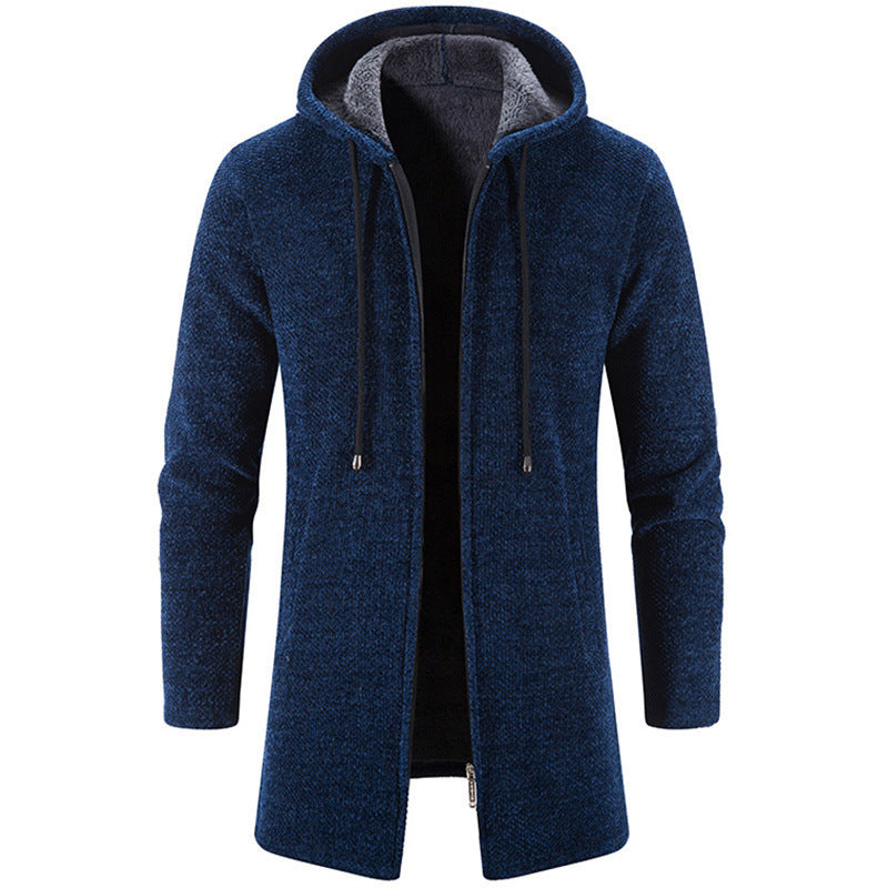 Plus Fleece Trend And Handsome All-match Cardigan For Men Navy Blue