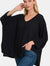 Zenana Full Size Waffle Knit V-Neck Long Sleeve Slit Top Black