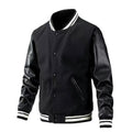 Men's Spring and Autumn New Baseball Collar Jacket with Color blocked Cotton and Large Size Woolen Jacket for Men All Black