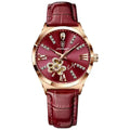 Women Watch Moon Numbers Dial Bracelet Watches Set Ladies Leather Band Quartz Wristwatch Women Female Clock Relogio Mujer Hot Red wine