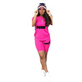 Women Short Set Two Piece Set Sportswear T-Shirts and Shorts Ladies Casual O-Neck Pullover Rose