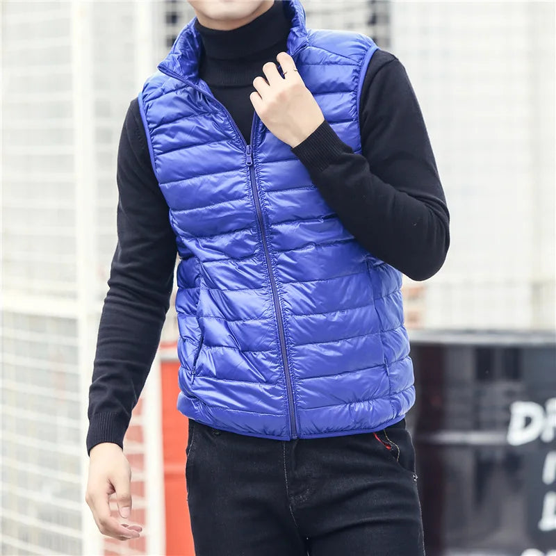 Autumn Winter Men Duck Down Vest 2023 Coat Ultralight Sleeveless Puffer Vest Jacket Ultra Thin Lightweight Down Jacket Waistcoat Blue