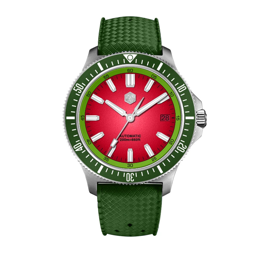 San Martin 40mm Dive Watch Original Design NH35 Automatic Mechanical Fashion Men Watch Gradient Red FKM