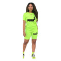 Women Short Set Two Piece Set Sportswear T-Shirts and Shorts Ladies Casual O-Neck Pullover Green