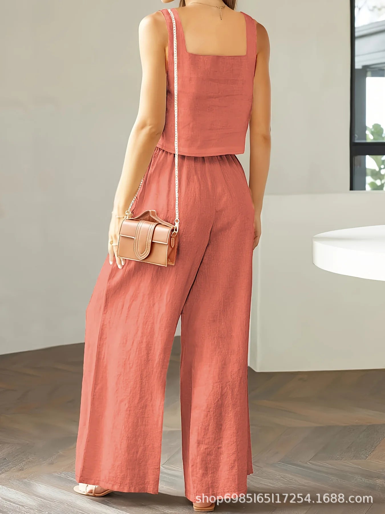 Womens Summer 2 Piece Outfits Sleeveless Tank Top Wide Leg Pants Linen Jumpsuits Lounge Matching Beach Sets