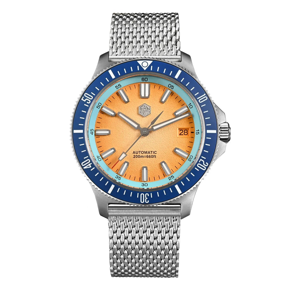 San Martin 40mm Dive Watch Original Design NH35 Automatic Mechanical Fashion Men Watch Light Orange MB