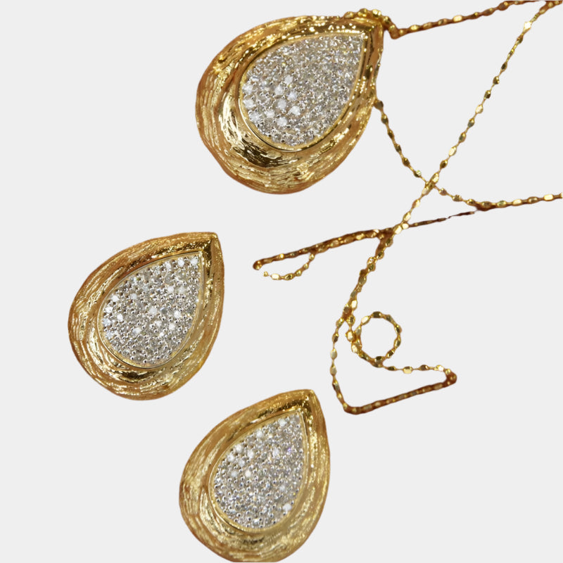 Aazuo Luxury Jewelry 18K Yellow Gold Jewelry Sets Real Diamonds Fairy Waterdrop Necklace Earring