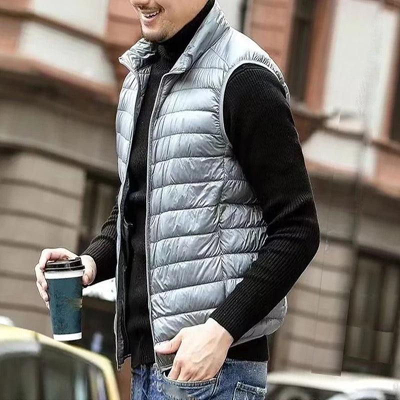 Autumn Winter Men Duck Down Vest 2023 Coat Ultralight Sleeveless Puffer Vest Jacket Ultra Thin Lightweight Down Jacket Waistcoat GRAY