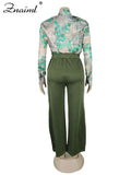 Znaiml Elegant Women's Pants Set Long Sleeve Print Shirt and Wide Leg Pant