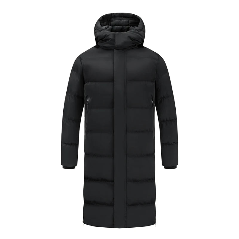 Winter Jacket Men's Long Minimalist Solid Color Warm Detachable Hooded Parka Men Padded Coat black