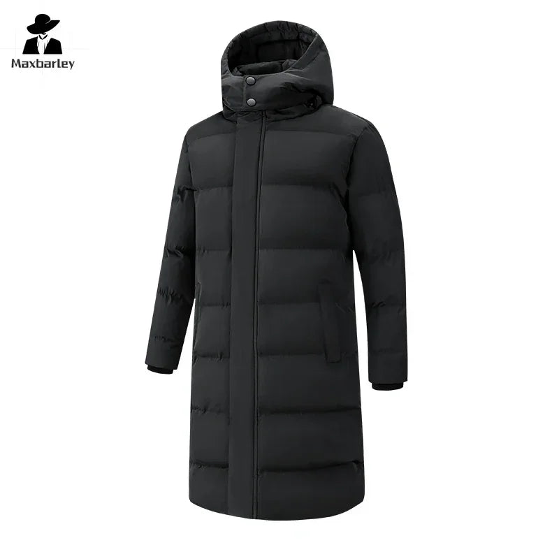 Winter Jacket Men's Long Minimalist Solid Color Warm Detachable Hooded Parka Men Padded Coat