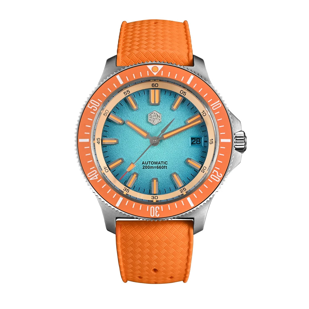 San Martin 40mm Dive Watch Original Design NH35 Automatic Mechanical Fashion Men Watch Light Blue FKM