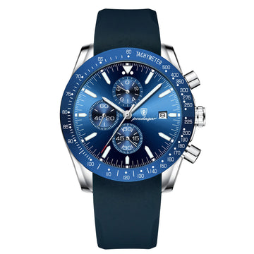 POEDAGAR Men Watch Fashion Sport Chronograph Silicone Quartz Watches Silver Blue C