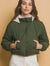 Love Tree Zip Up Cropped Hooded Sherpa Reversible Jacket Hunter