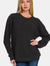 Zenana High Low Long Sleeve Waffle Sweater Black