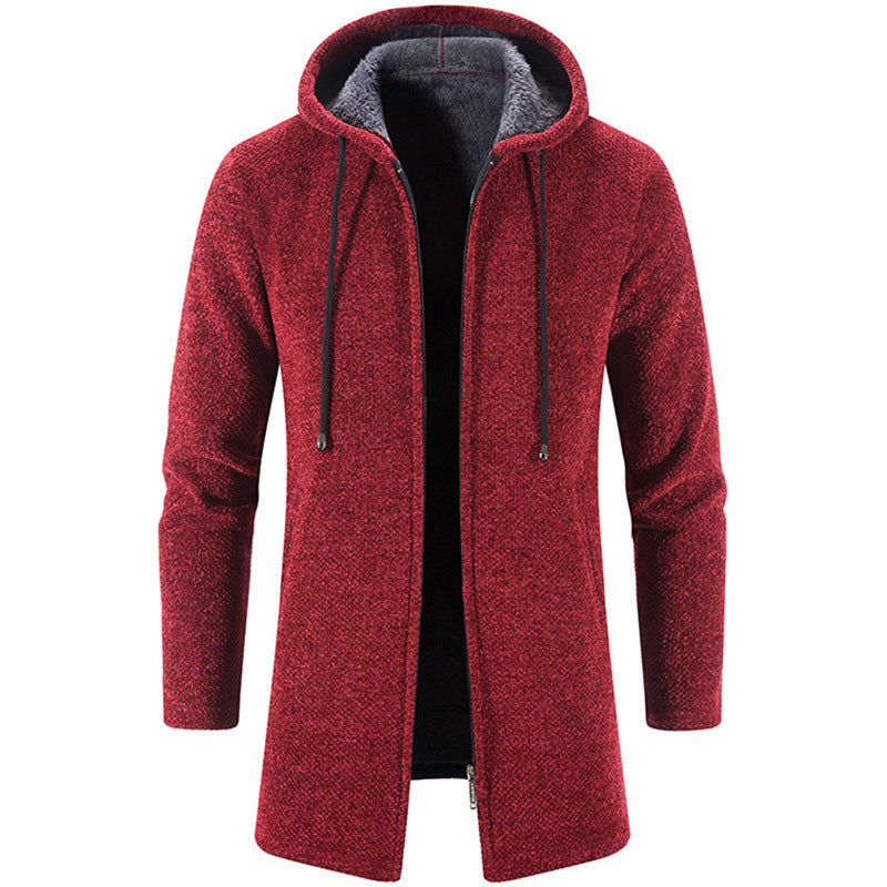 Plus Fleece Trend And Handsome All-match Cardigan For Men Red