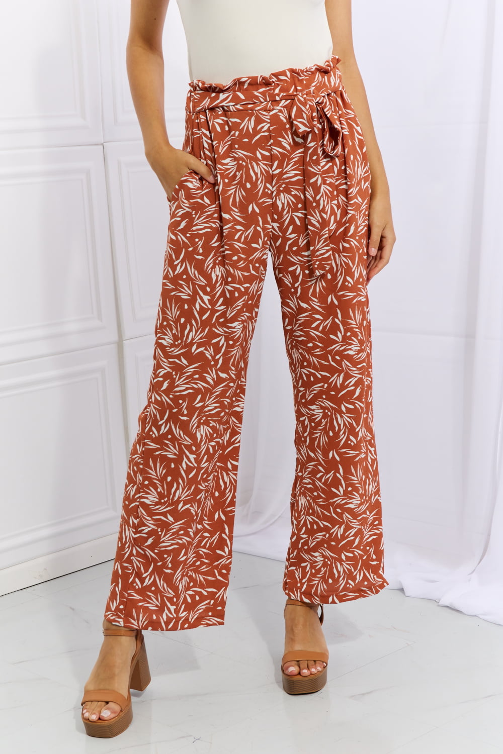 Heimish Right Angle Full Size Geometric Printed Pants in Red Orange Orange-Red