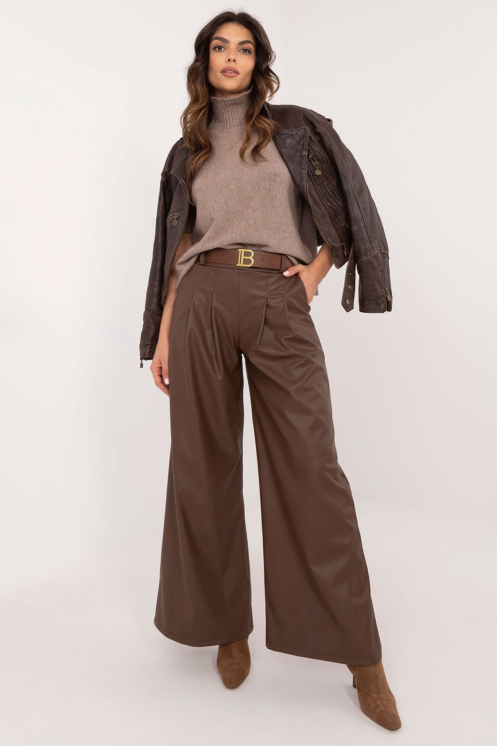 Women trousers Italy Moda brown EU one-size-fits-all | US one-size