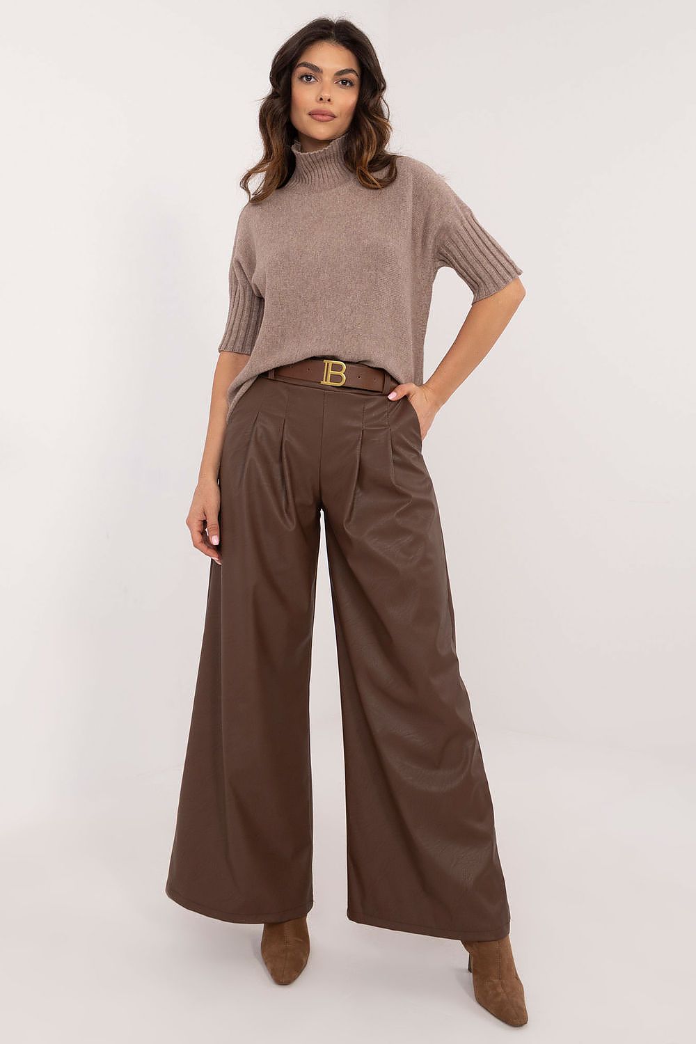 Women trousers Italy Moda brown EU one-size-fits-all | US one-size