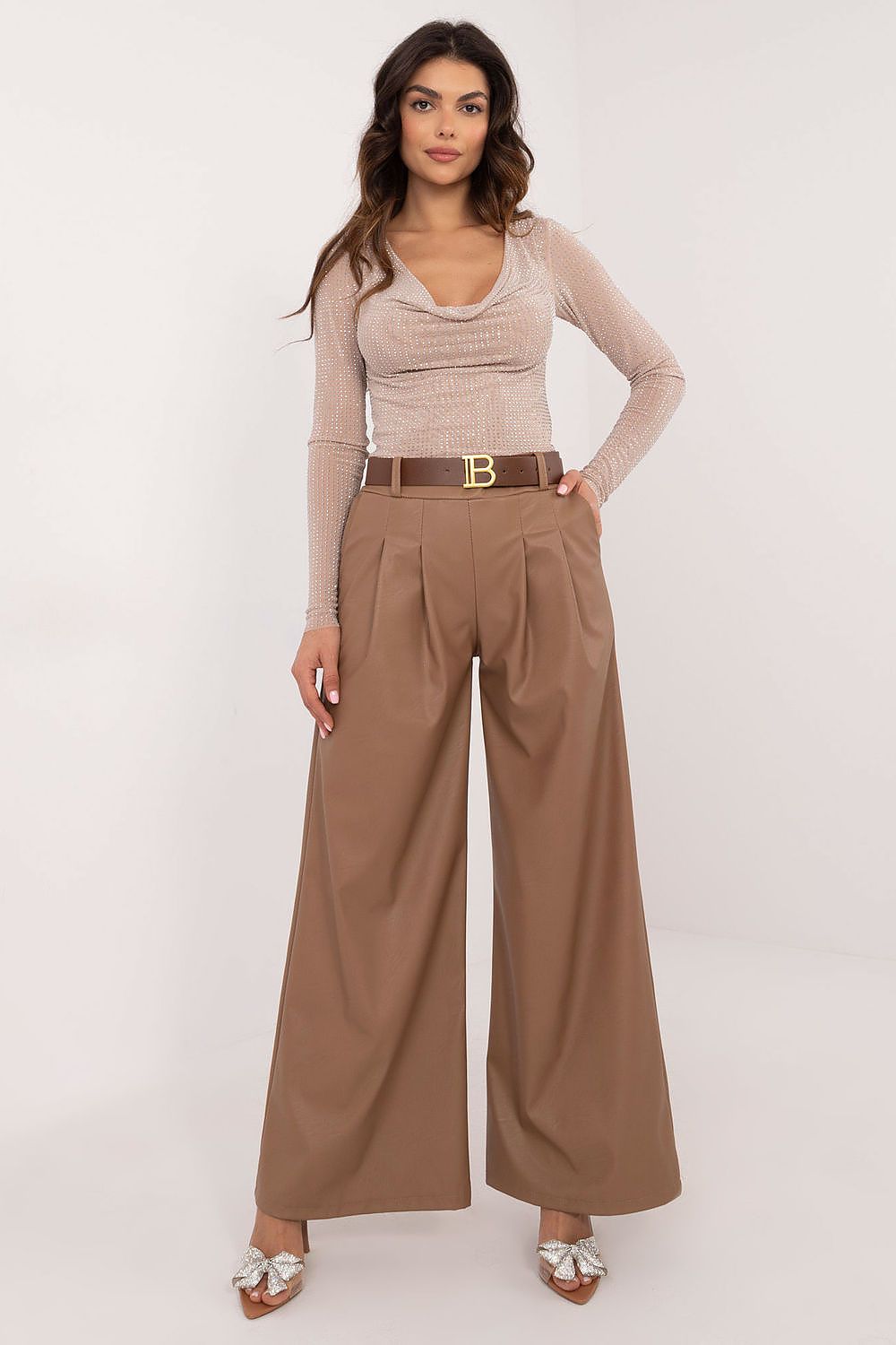 Women trousers Italy Moda brown 2 EU one-size-fits-all | US one-size