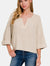 Zenana Notched Side Slit Patch Sweater H Sand Beige