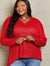 Heimish By The Fire Full Size Draped Detail Knit Sweater Red