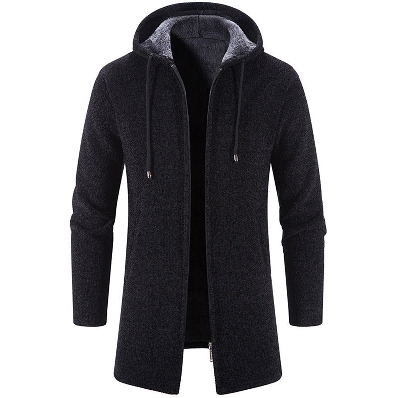 Plus Fleece Trend And Handsome All-match Cardigan For Men Black