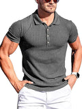 New Men's High Stretch Vertical Stripe Long Sleeve POLO Shirt Slim Fit Short Sleeve Polo Shirt