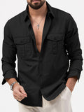 Men's new multi-pocket casual long-sleeved shirt top