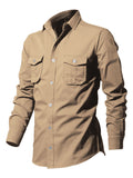 Men's new multi-pocket casual long-sleeved shirt top