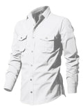 Men's new multi-pocket casual long-sleeved shirt top