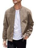 Suede Solid Color Men's Zipper Jacket Casual Retro Long Sleeve Cardigan Coat