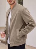 Suede Solid Color Men's Zipper Jacket Casual Retro Long Sleeve Cardigan Coat