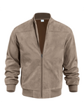 Suede Solid Color Men's Zipper Jacket Casual Retro Long Sleeve Cardigan Coat