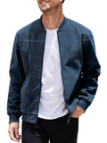 Suede Solid Color Men's Zipper Jacket Casual Retro Long Sleeve Cardigan Coat