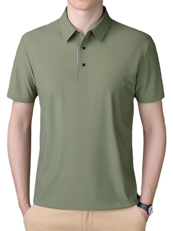 Men's short-sleeved ice silk high elastic non-marking polo shirt Pea green grey