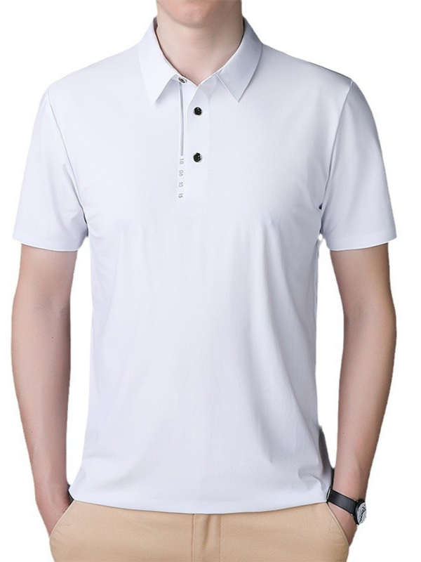 Men's short-sleeved ice silk high elastic non-marking polo shirt White